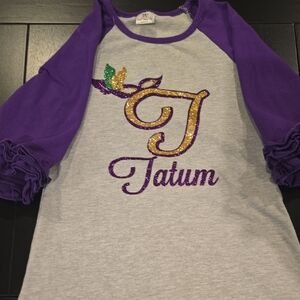 Custom Girl's "Tatum" Mardi Gras T-shirt with Glitter Design